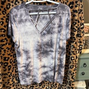 American Eagle Outfitters Gray Tie-Dye Criss-Cross Top